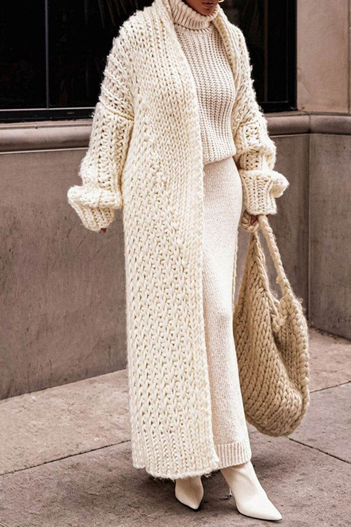 Women's long maxi-knit wool cardigan for autumn