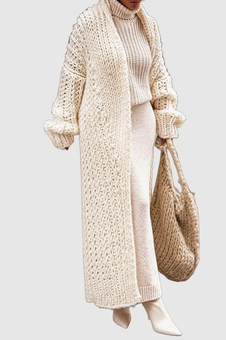 Women's long maxi-knit wool cardigan for autumn