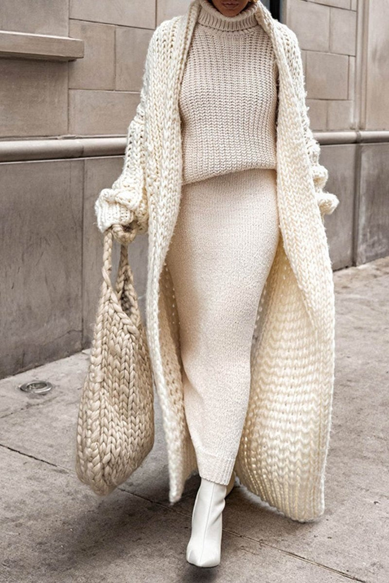 Women's long maxi-knit wool cardigan for autumn