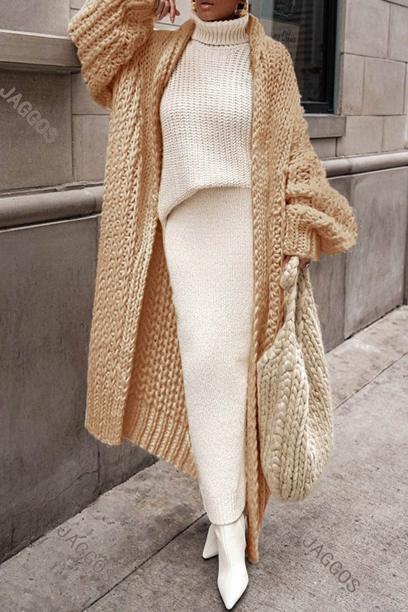 Women's long maxi-knit wool cardigan for autumn