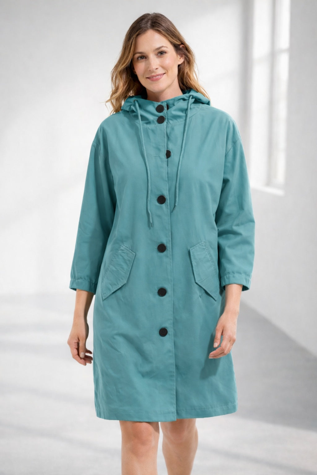 Veste longue pour femme à capuche en coton, légère, pour l’automne et la mi-saison