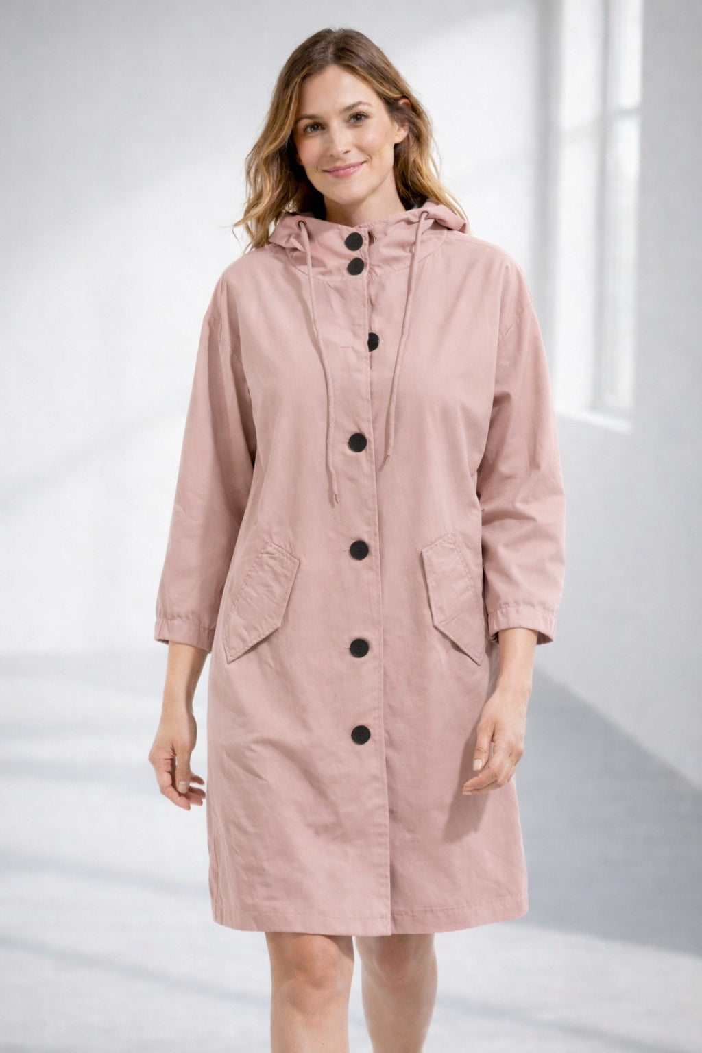 Veste longue pour femme à capuche en coton, légère, pour l’automne et la mi-saison
