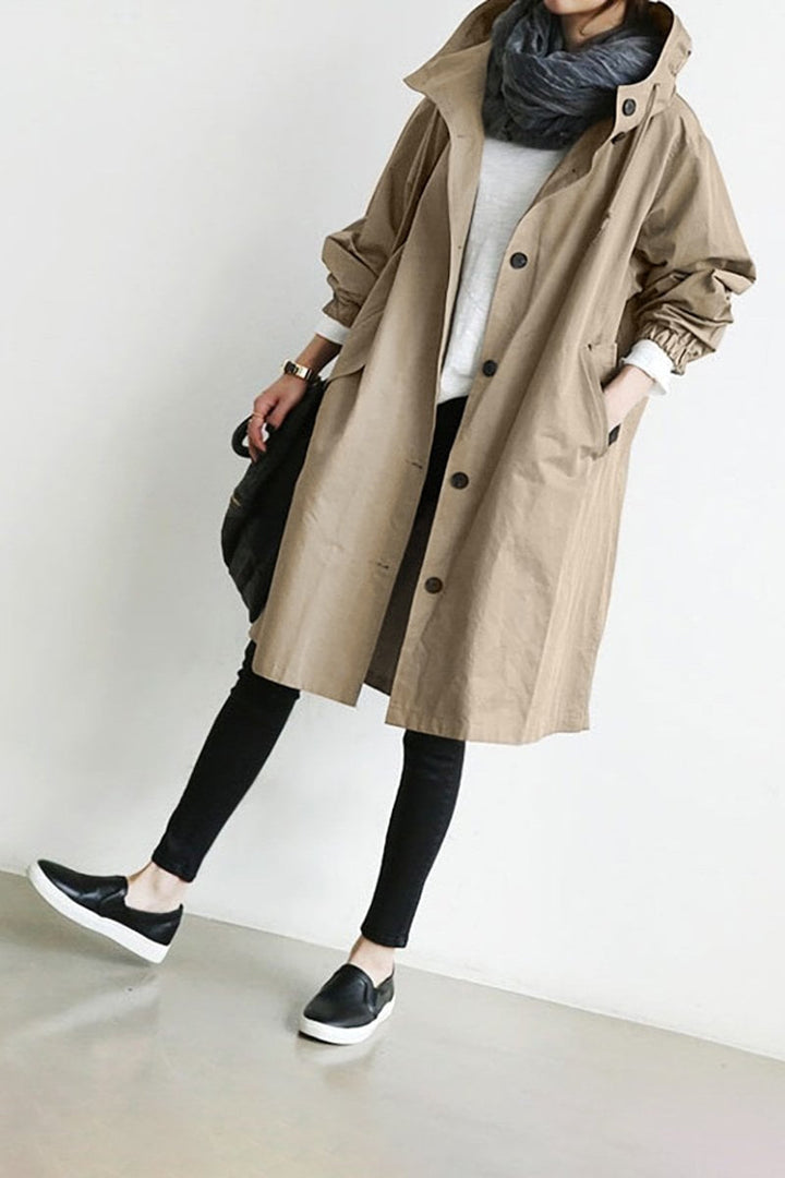 Veste longue pour femme à capuche en coton, légère, pour l’automne et la mi-saison