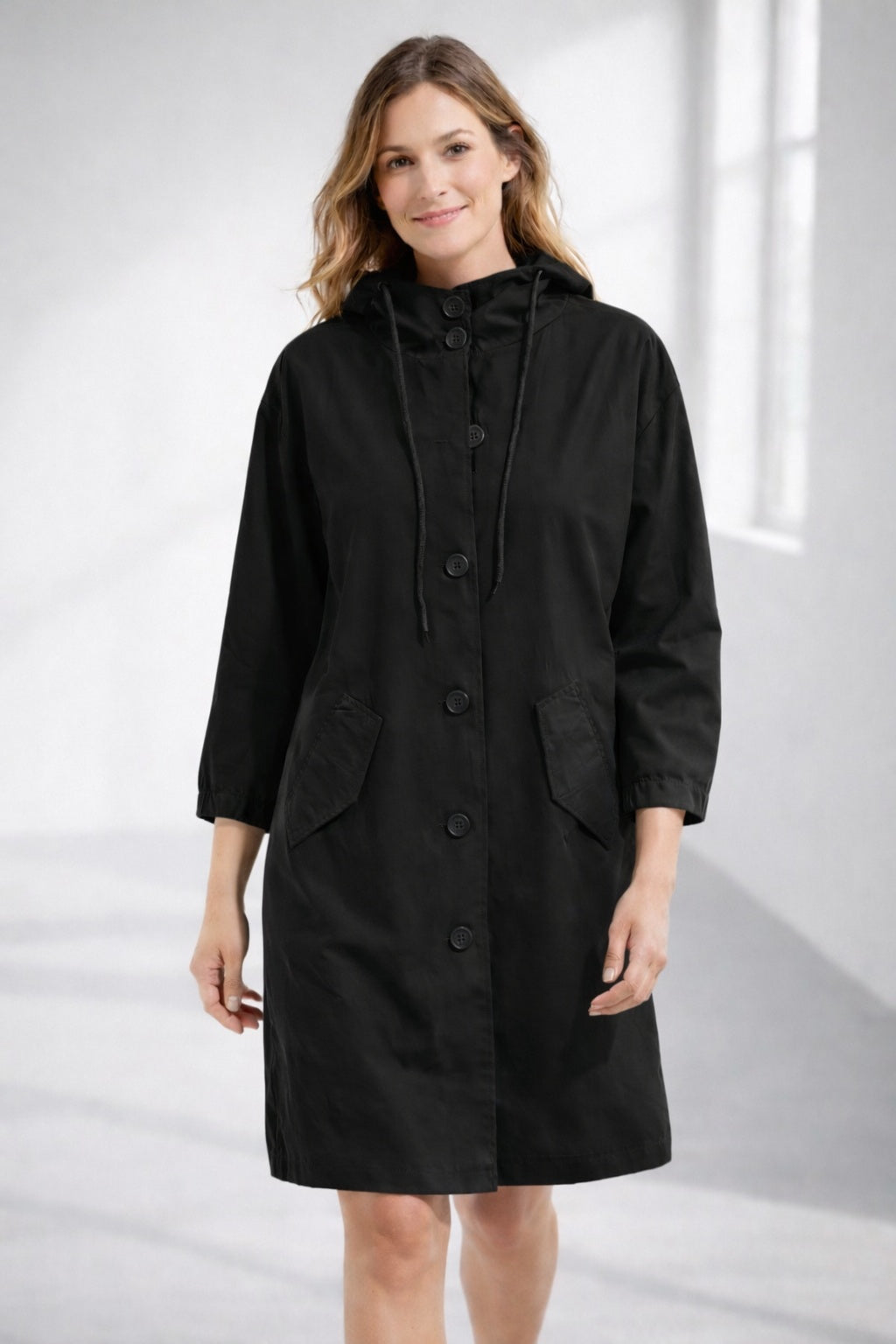 Veste longue pour femme à capuche en coton, légère, pour l’automne et la mi-saison