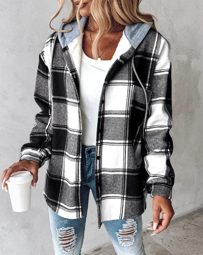Veste chemise femme en flanelle et coton à capuche pour l’été et la mi-saison