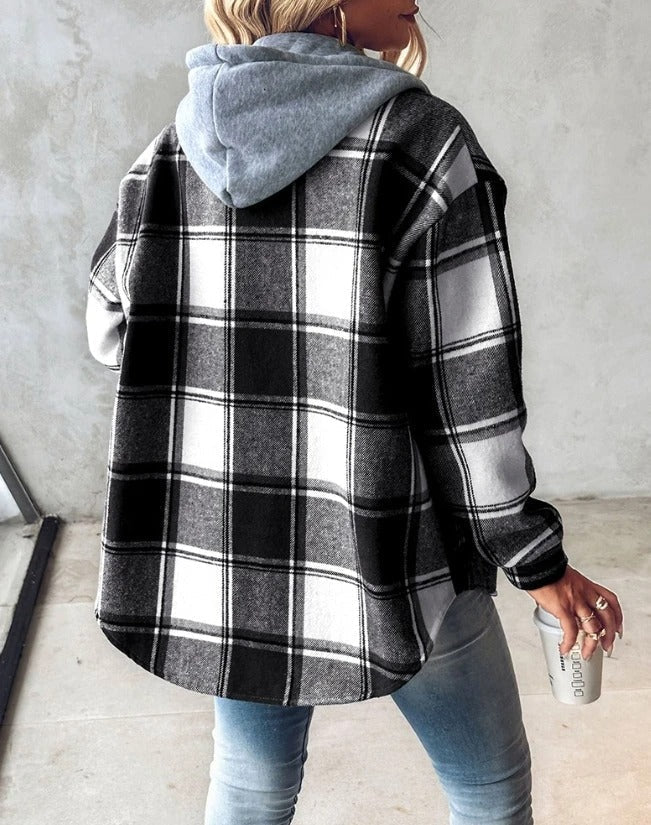 Veste chemise femme en flanelle et coton à capuche pour l’été et la mi-saison