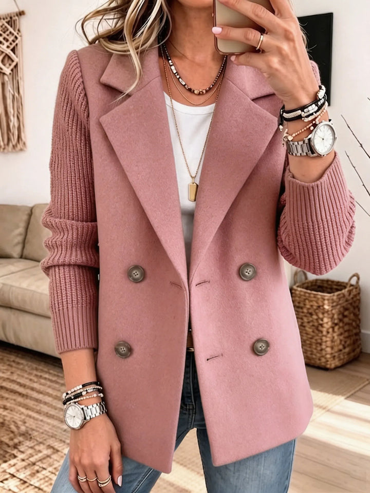 Veste blazer femme croisée en lainage avec manches en maille côtelée pour l'automne