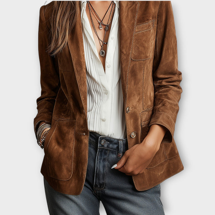Elegant vintage suede leather blazer for autumn