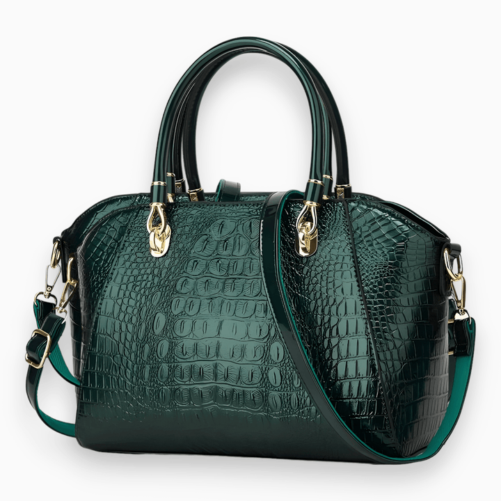 Sac à main en cuir avec embossage crocodile, un look luxueux et élégant.