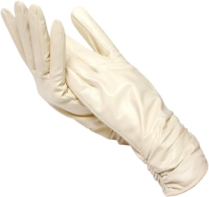 Women’s leather winter gloves with warm fleece lining for late summer and autumn