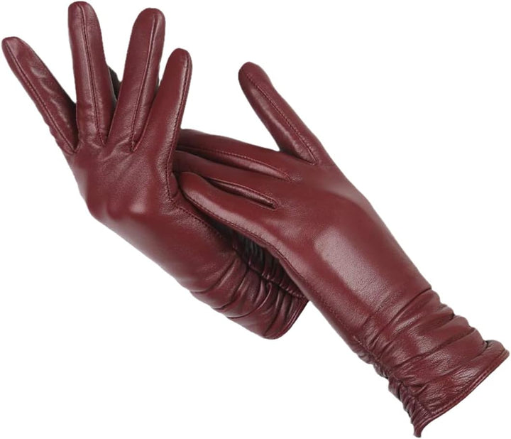 Women’s leather winter gloves with warm fleece lining for late summer and autumn