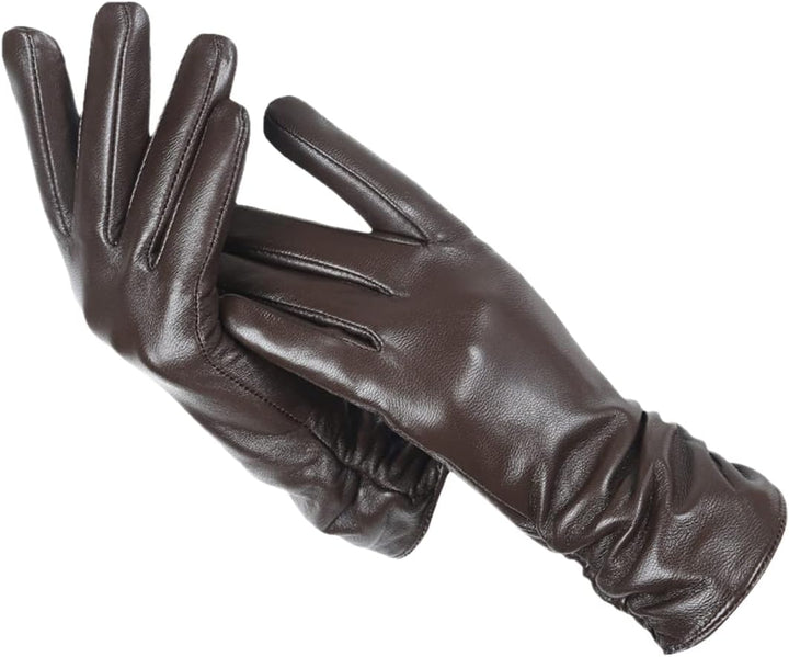 Women’s leather winter gloves with warm fleece lining for late summer and autumn