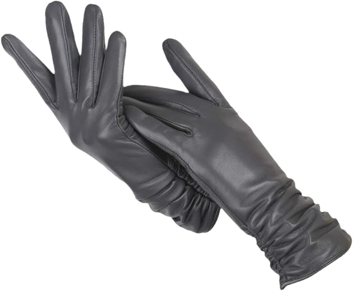 Women’s leather winter gloves with warm fleece lining for late summer and autumn