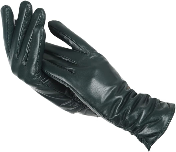 Women’s leather winter gloves with warm fleece lining for late summer and autumn