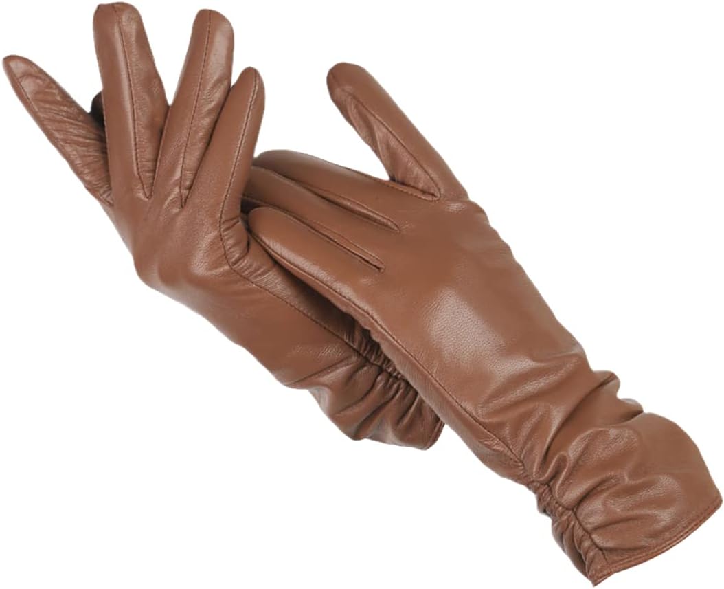 Women’s leather winter gloves with warm fleece lining for late summer and autumn