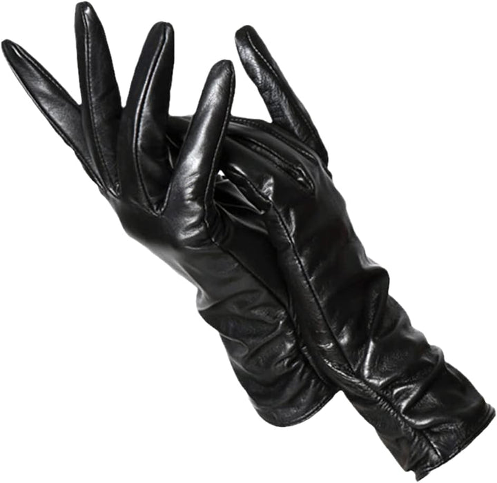 Women’s leather winter gloves with warm fleece lining for late summer and autumn
