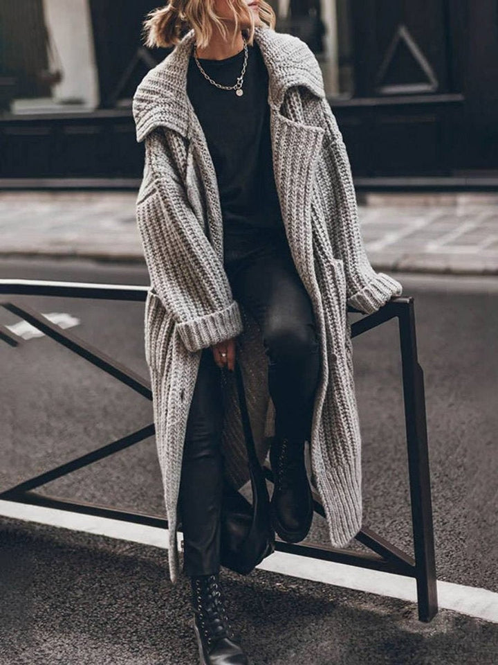 Women's long open-front oversized wool cardigan for autumn