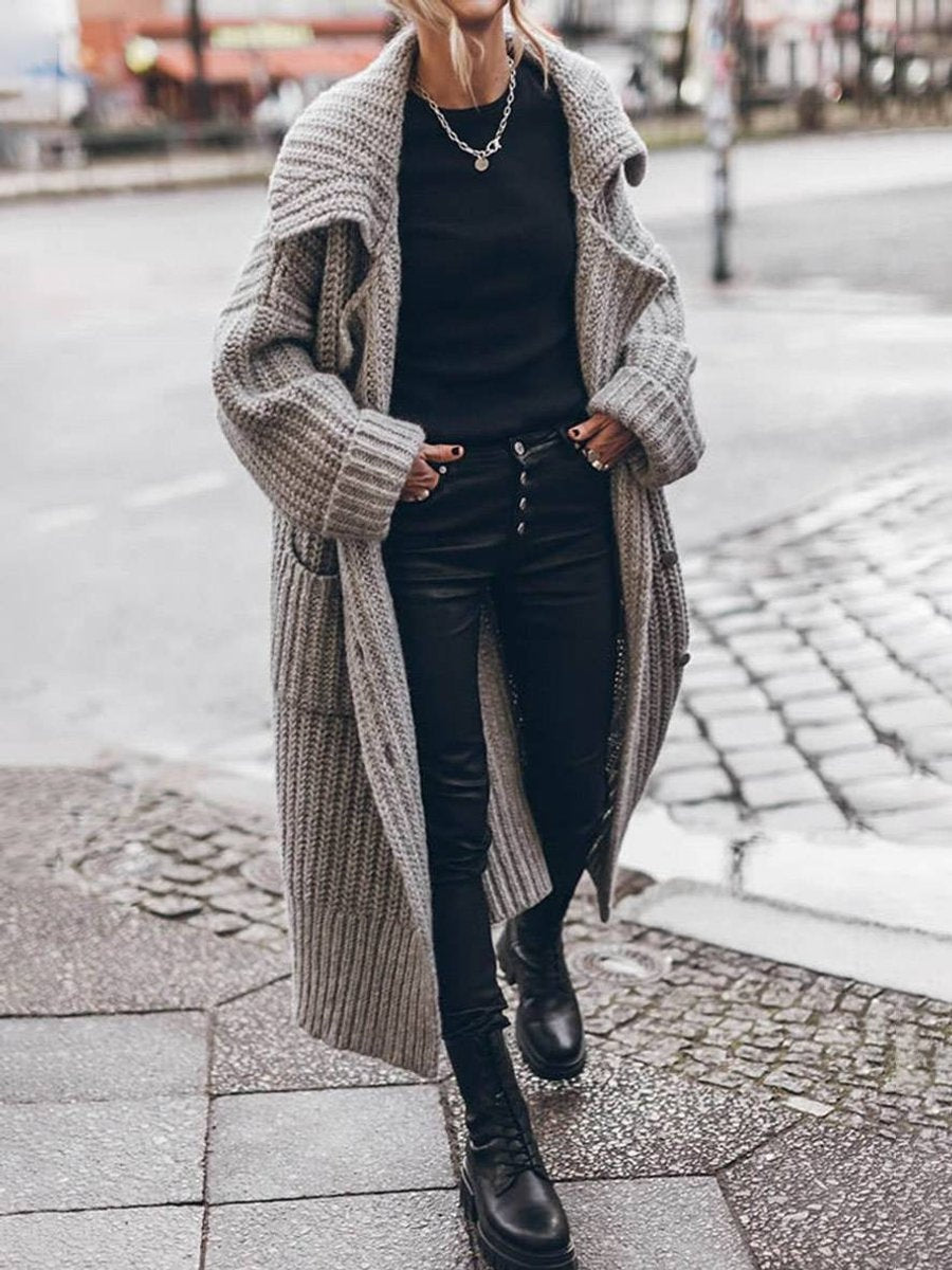 Women's long open-front oversized wool cardigan for autumn
