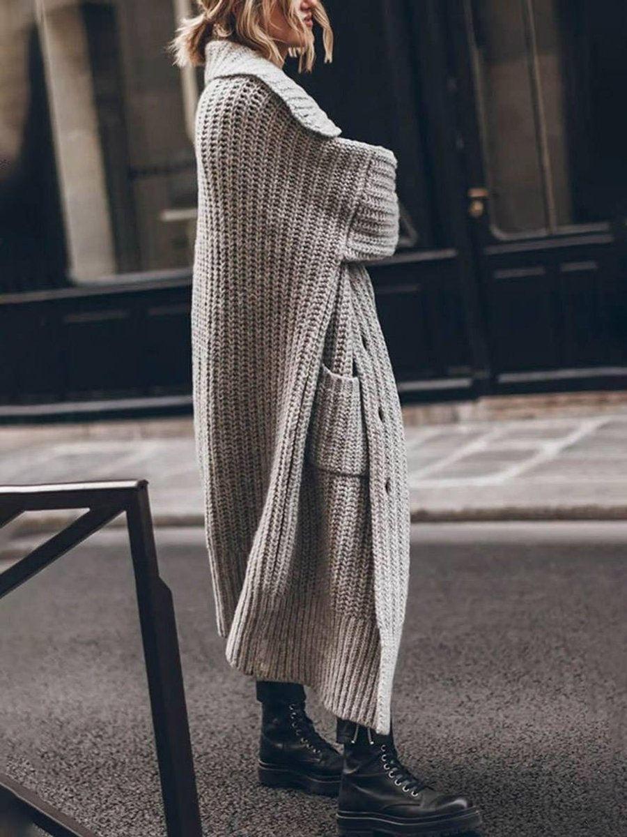 Women's long open-front oversized wool cardigan for autumn