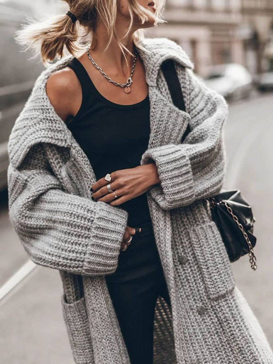 Women's long open-front oversized wool cardigan for autumn