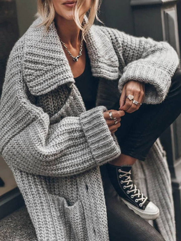 Women's long open-front oversized wool cardigan for autumn