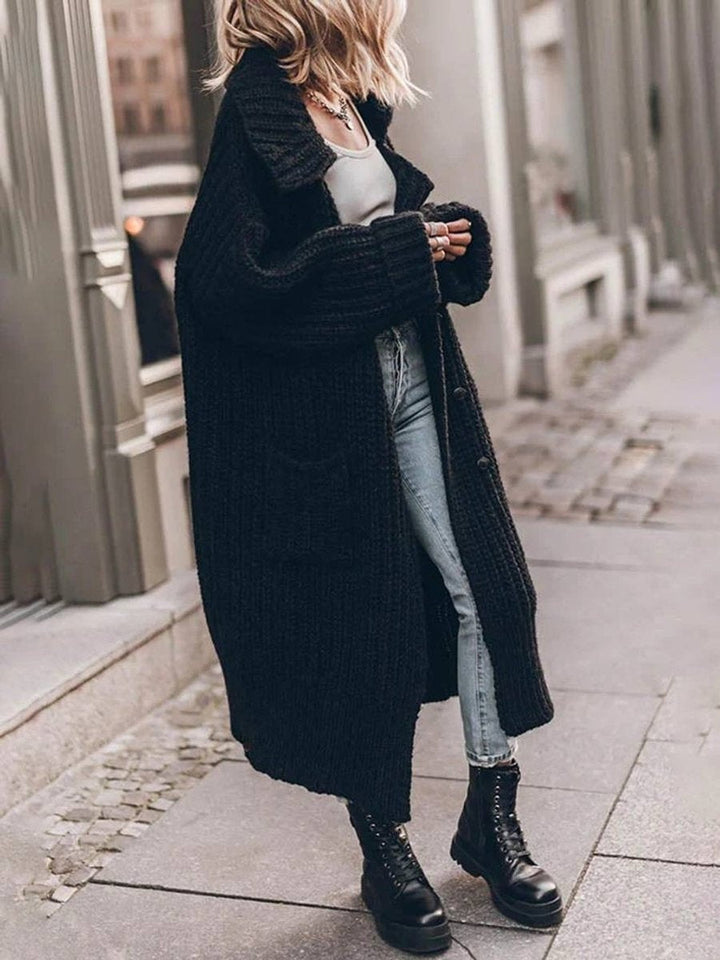 Women's long open-front oversized wool cardigan for autumn