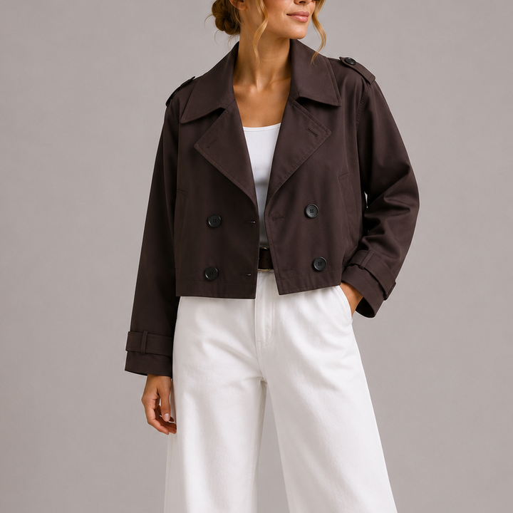 Trench court pour femme, croisé, en coton, pour l’automne et la mi-saison
