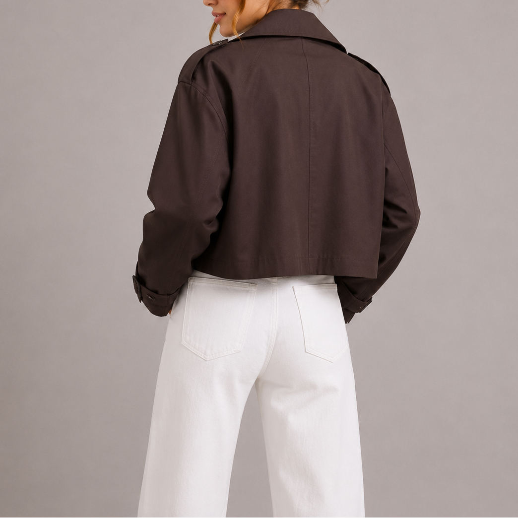 Trench court pour femme, croisé, en coton, pour l’automne et la mi-saison