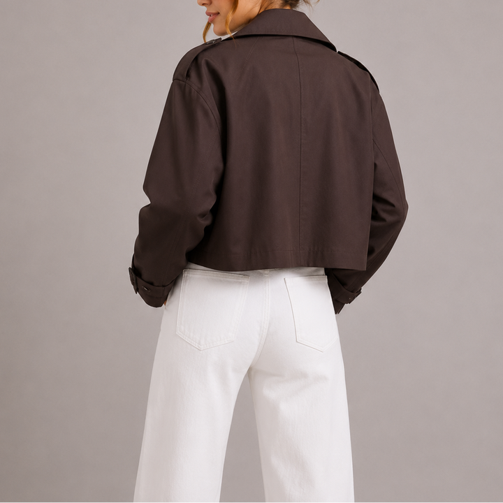 Trench court pour femme, croisé, en coton, pour l’automne et la mi-saison