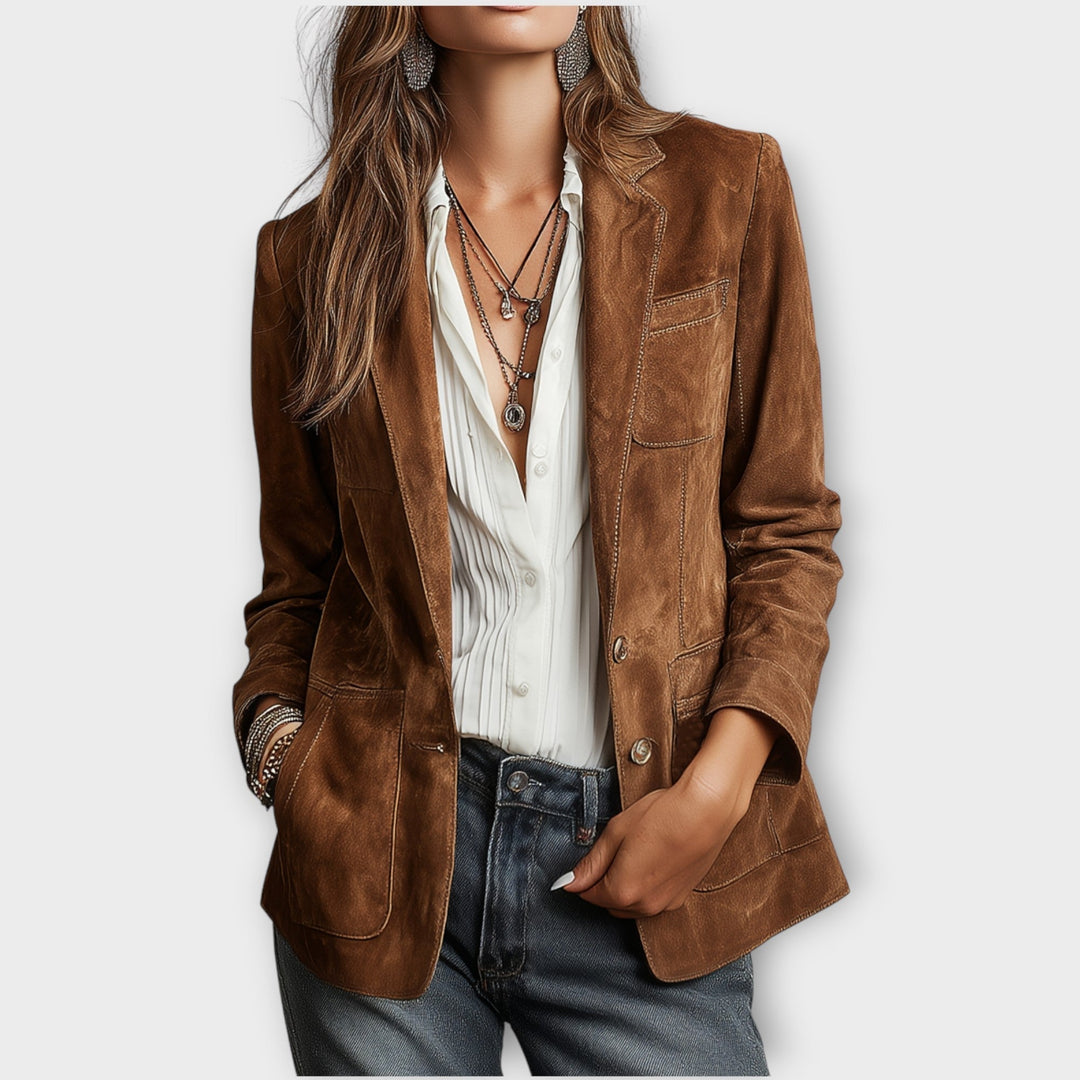 Elegant vintage suede leather blazer for autumn