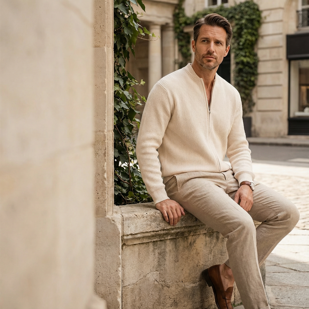 Cardigan homme en coton zippé à col rond pour l’automne