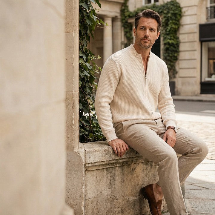 Cardigan homme en coton zippé à col rond pour l’automne