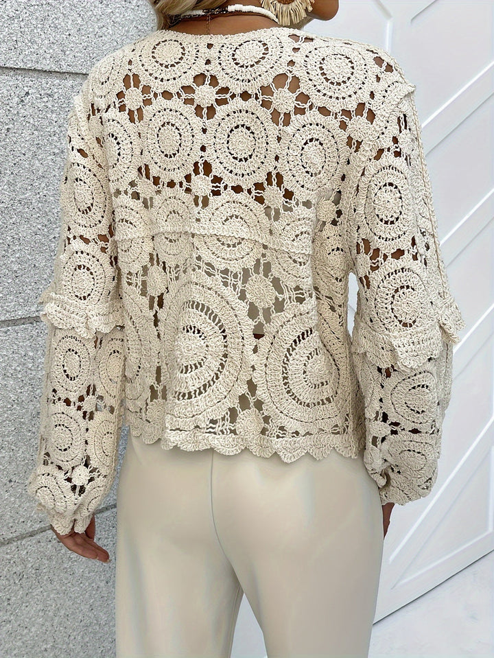 Ruxandra | Chic Lace Top with V-Neck and Long Sleeves for Women