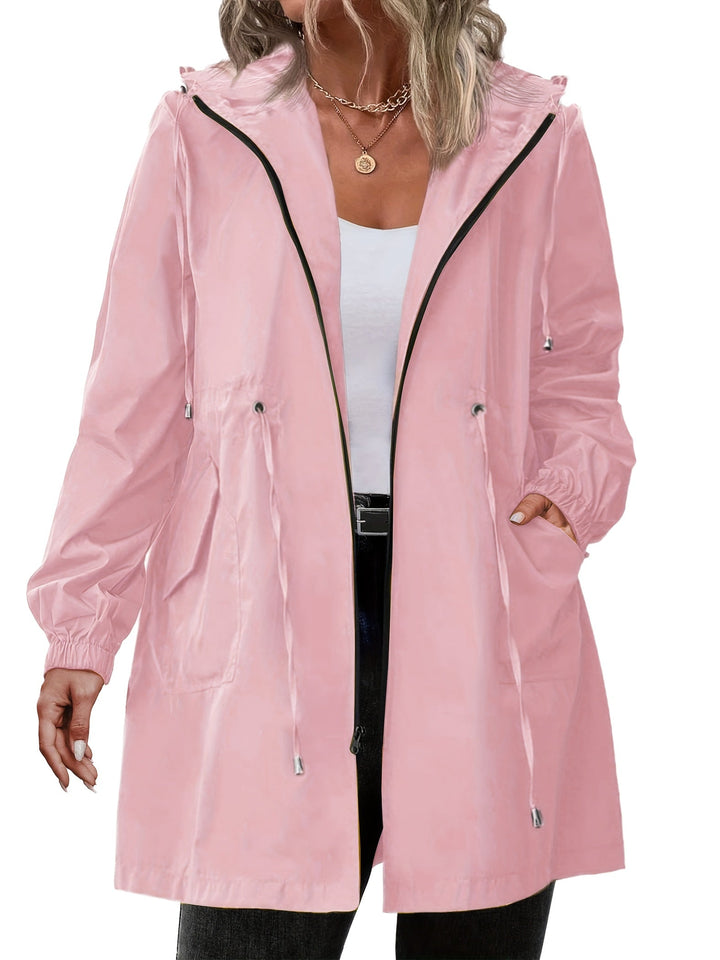 Veste de pluie pour femme de taille plus avec capuche en polyester, légère et décontractée pour l'automne