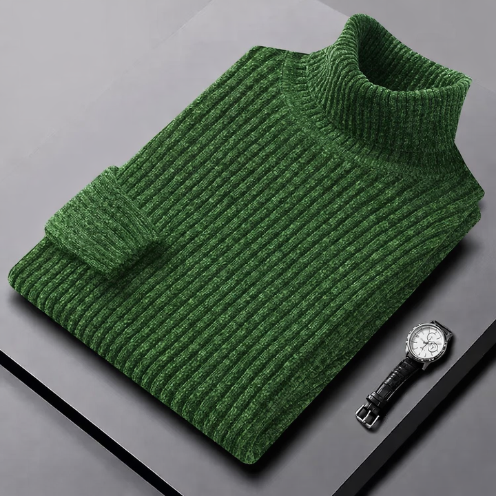 Pull en laine pour homme à col roulé, côtelé et classique, idéal pour l’automne