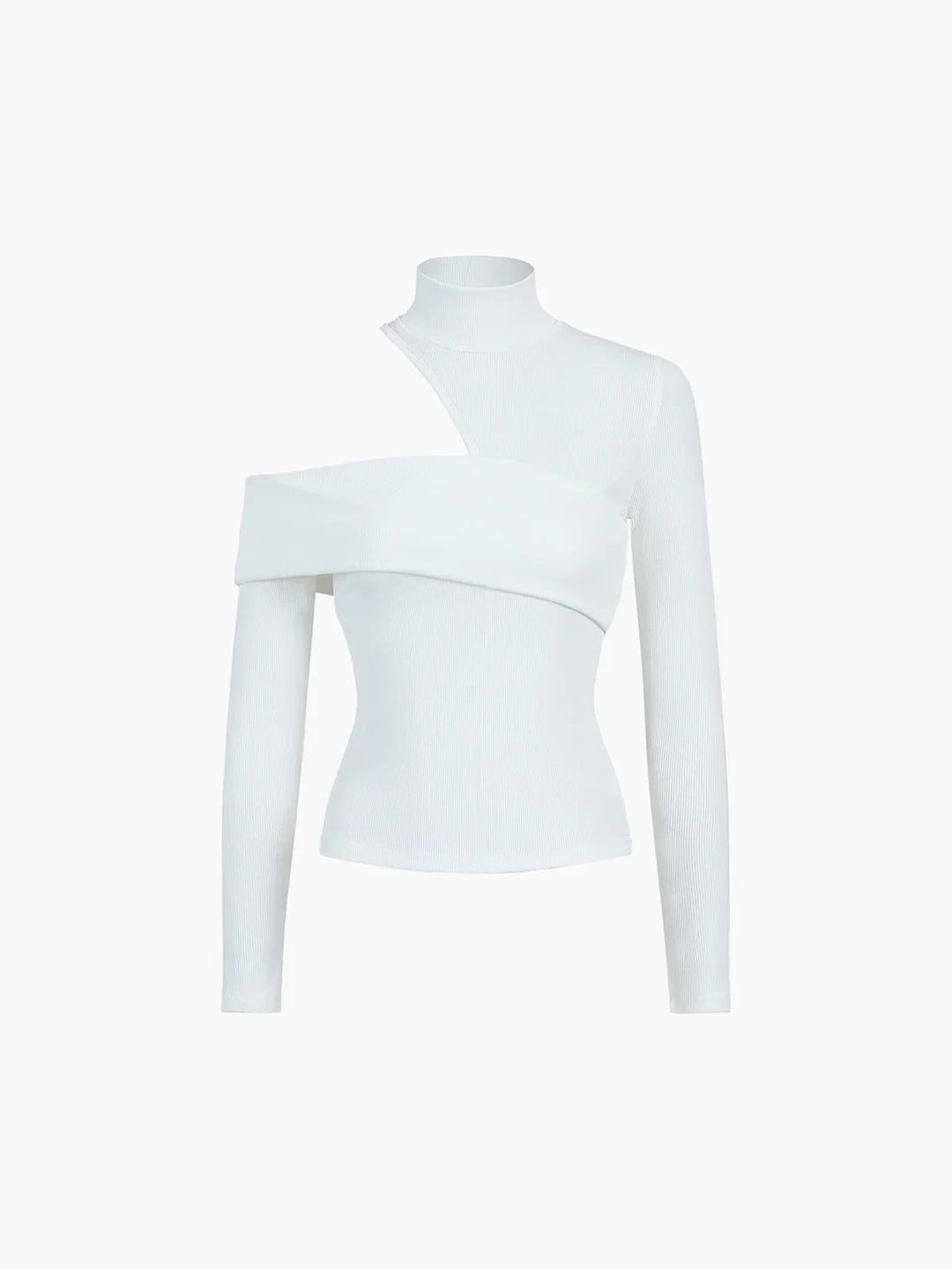 Blouse femme en coton à col montant avec coupe asymétrique et détail ajouré pour l’automne