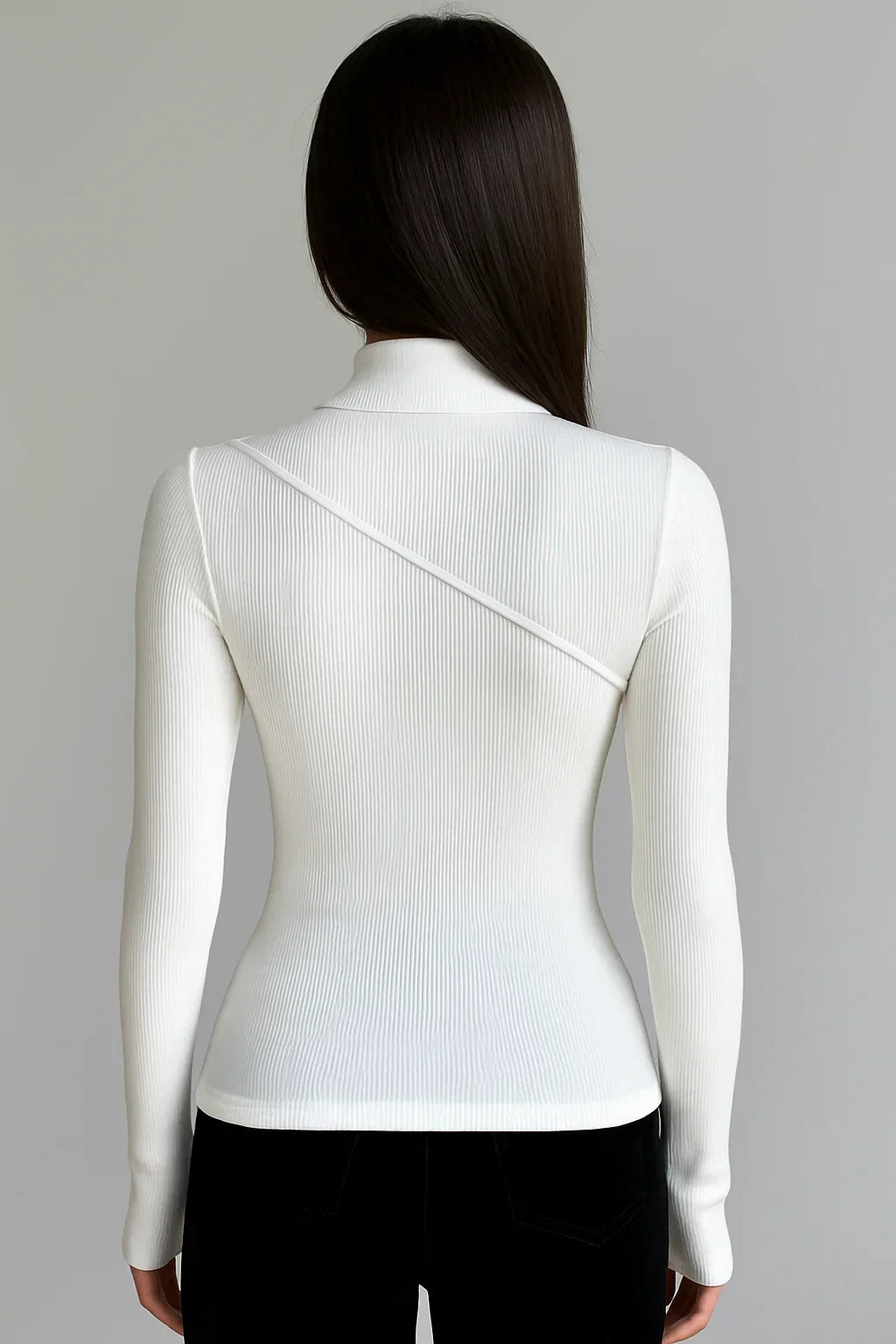 Blouse femme en coton à manches longues et col montant, modèle élégant pour l’automne