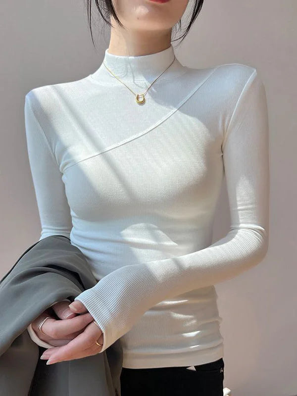 Blouse femme en coton à manches longues et col montant, modèle élégant pour l’automne