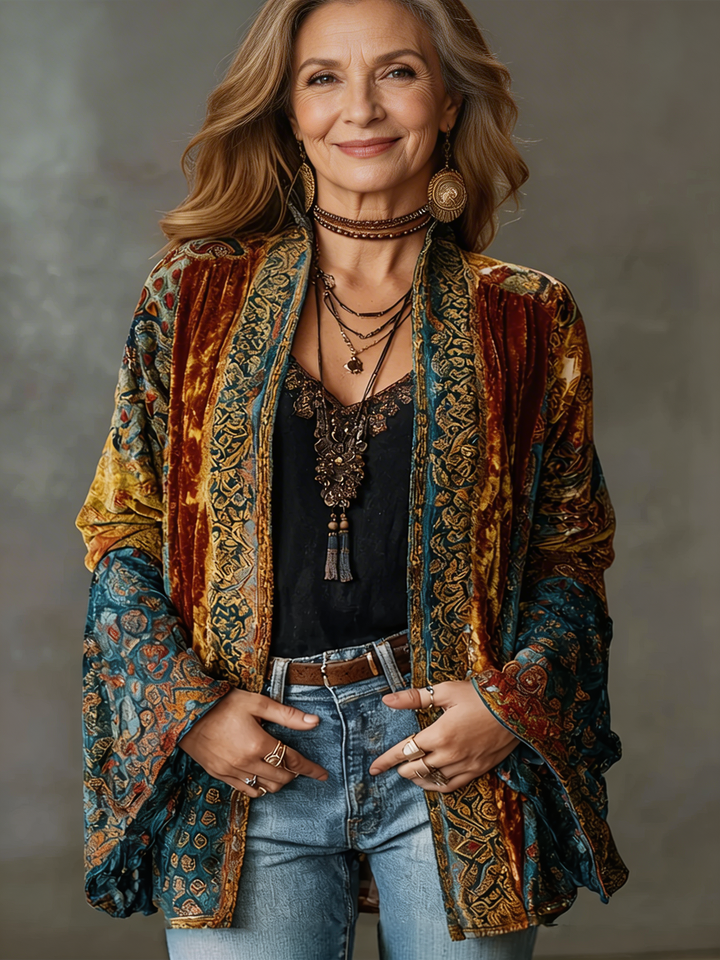 Bohemian velvet vest for women this fall, an elegant blazer for cold days