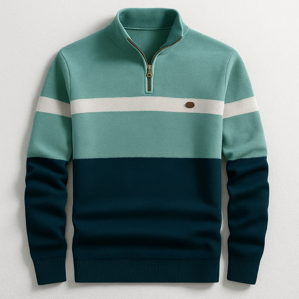 Sweat-shirt en coton pour homme à col zippé, color block, en maille pour l’automne
