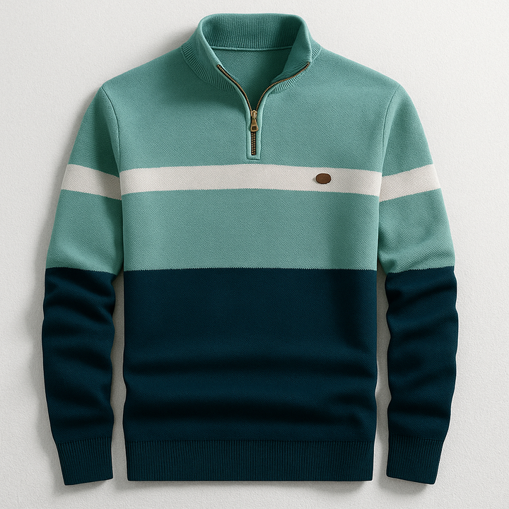 Sweat-shirt en coton pour homme à col zippé, color block, en maille pour l’automne