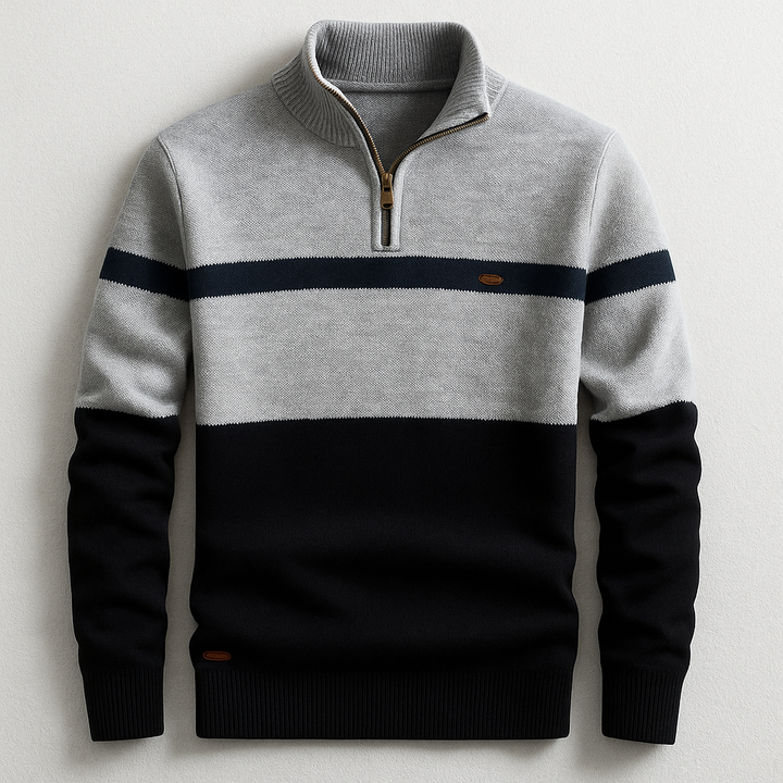 Sweat-shirt en coton pour homme à col zippé, color block, en maille pour l’automne