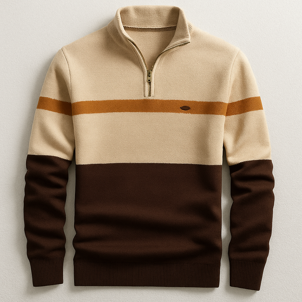 Sweat-shirt en coton pour homme à col zippé, color block, en maille pour l’automne