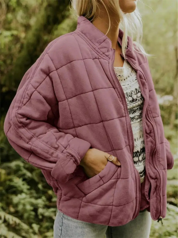 Veste matelassée femme zippée légère, veste oversize chaude et douce avec poches pour l'automne