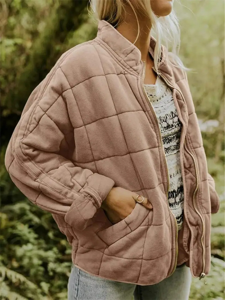 Veste matelassée femme zippée légère, veste oversize chaude et douce avec poches pour l'automne
