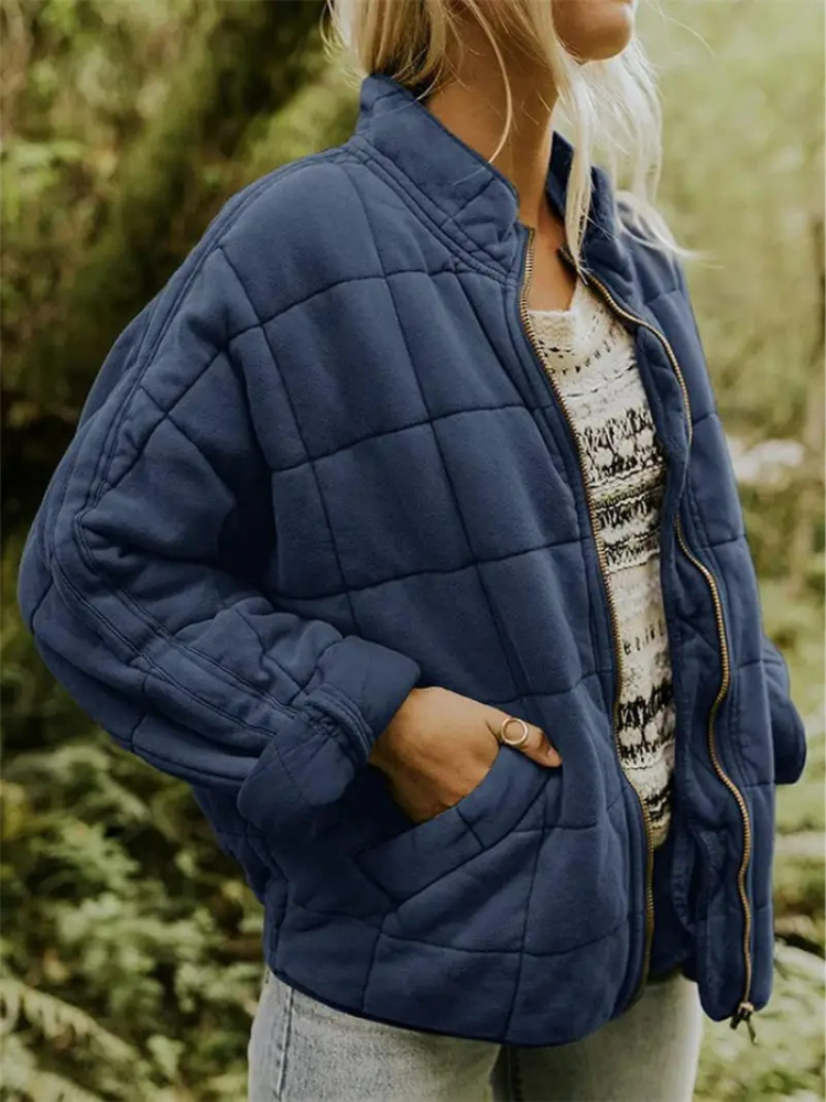 Veste matelassée femme zippée légère, veste oversize chaude et douce avec poches pour l'automne