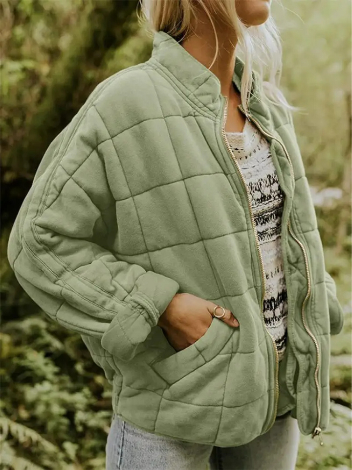 Veste matelassée femme zippée légère, veste oversize chaude et douce avec poches pour l'automne