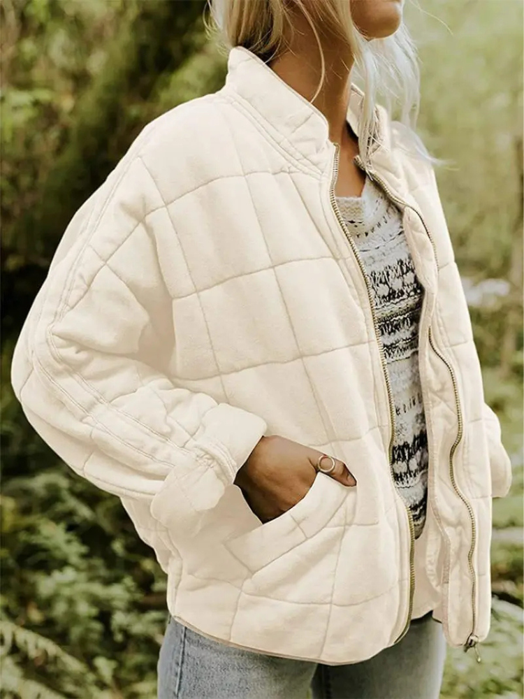 Veste matelassée femme zippée légère, veste oversize chaude et douce avec poches pour l'automne