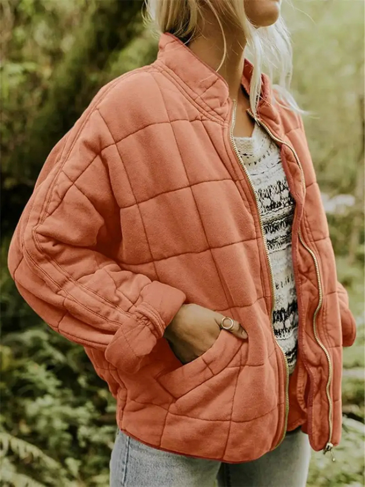 Veste matelassée femme zippée légère, veste oversize chaude et douce avec poches pour l'automne