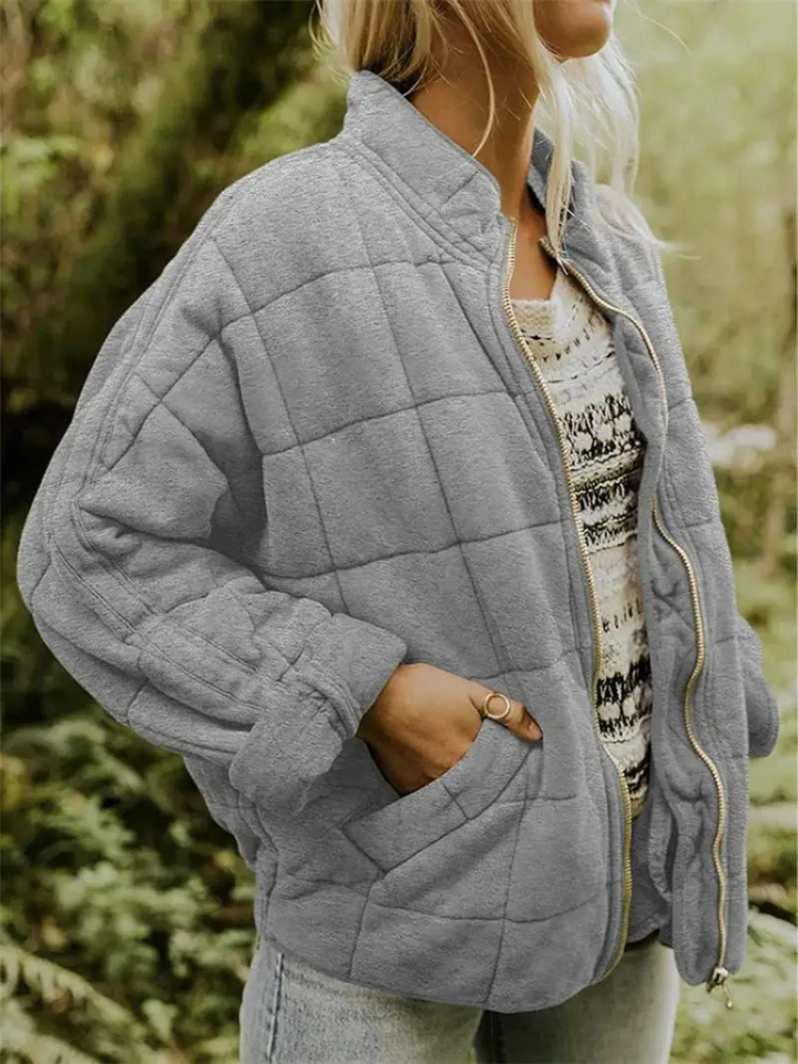 Veste matelassée femme zippée légère, veste oversize chaude et douce avec poches pour l'automne